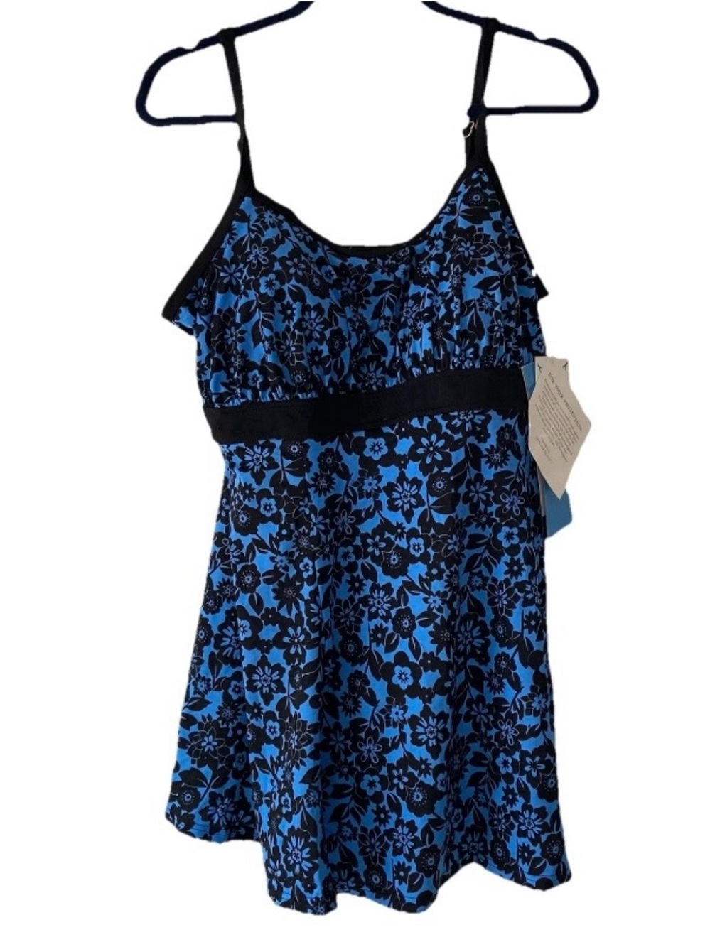 Fit 4 U "Fit 4 Ur Thighs" NWT Blue Black Floral Swimdress Swimsuit, Size 20W